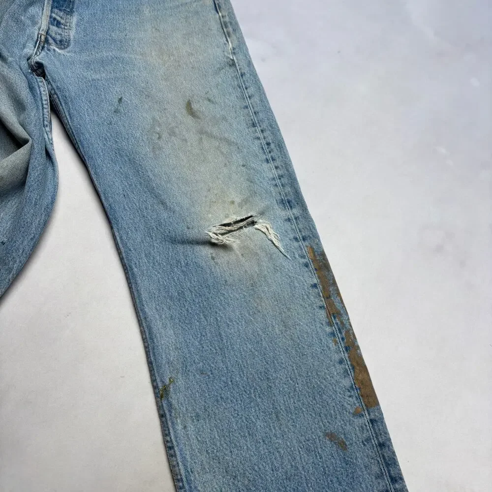 Vintage 90s Levi's 501 Straight Leg Jeans 36x30 Made in USA Light Wash Dirt